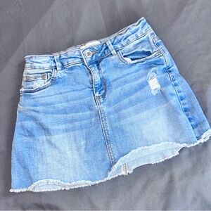 Zara Light Blue Distressed Denim Mini Skirt